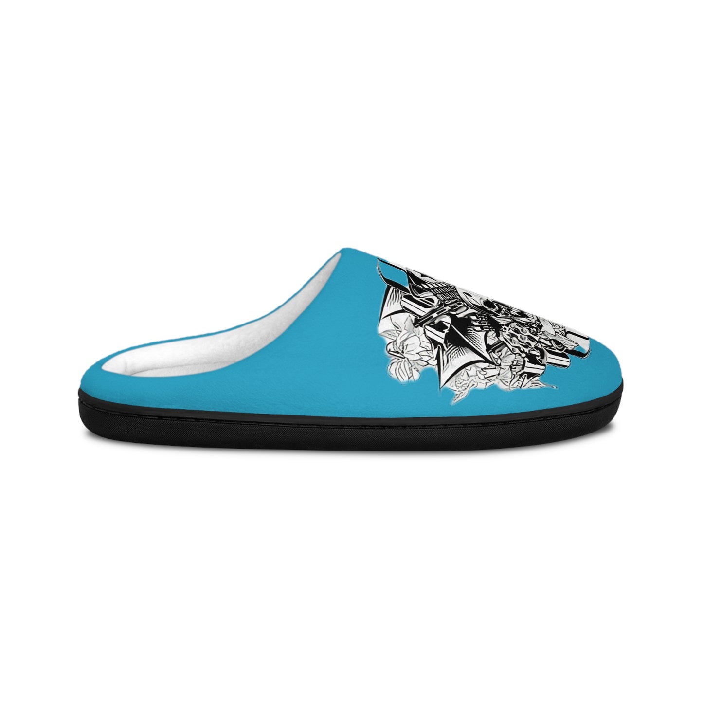 Men's Blue Indoor Slippers with Skull & Helmet Graphic — Brain Bloom Logo
