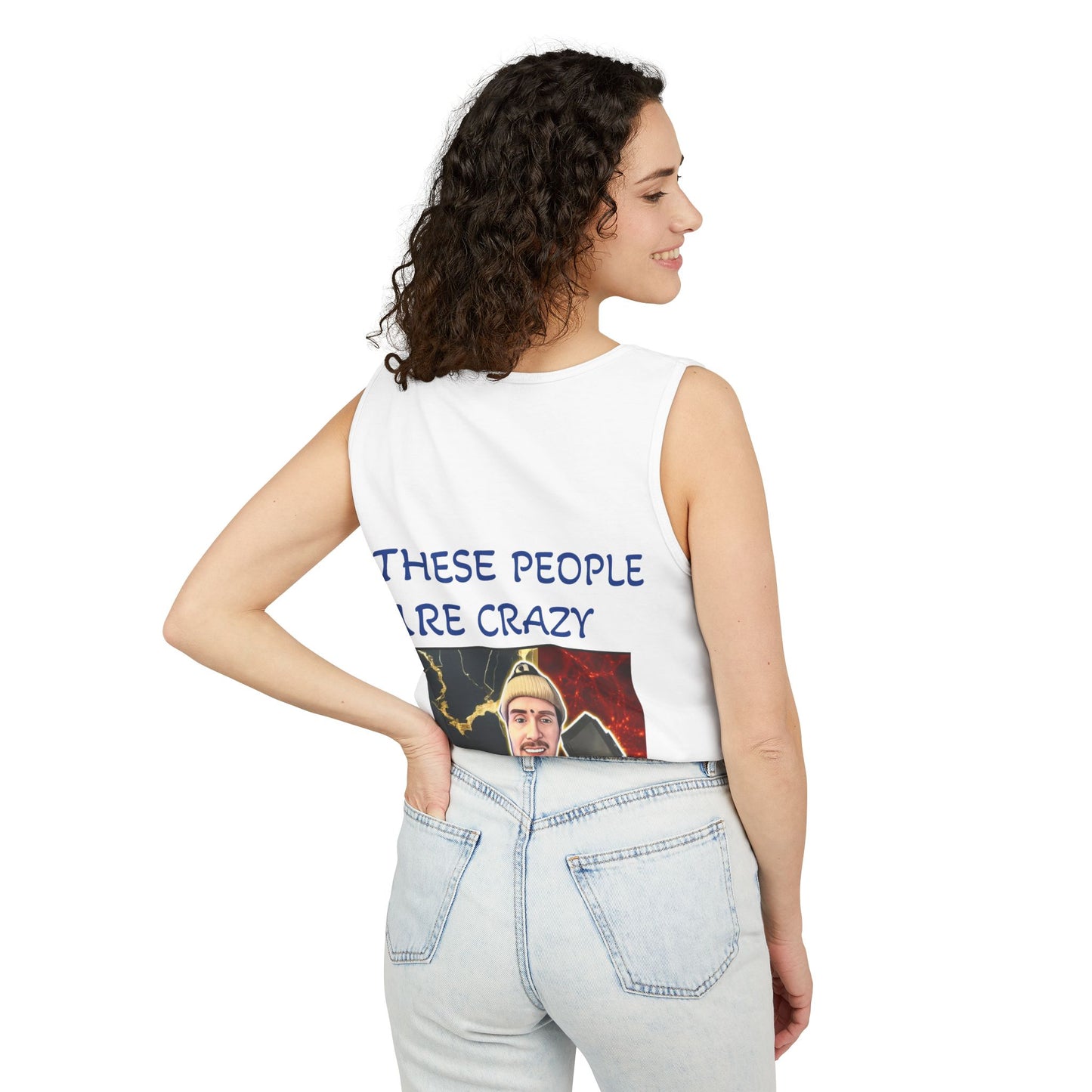 Brain Bloom Graphic Tank Top — "These People Are Crazy" Skull Back Print