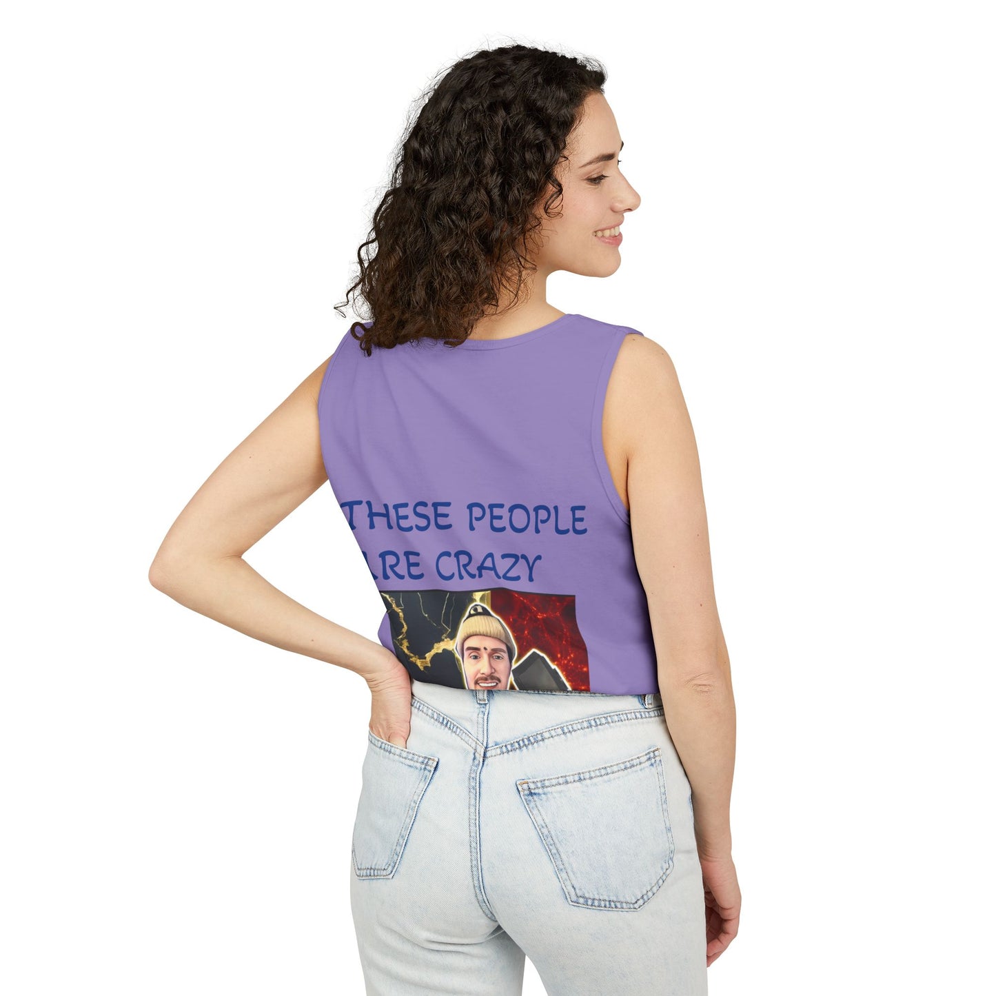 Brain Bloom Graphic Tank Top — "These People Are Crazy" Skull Back Print