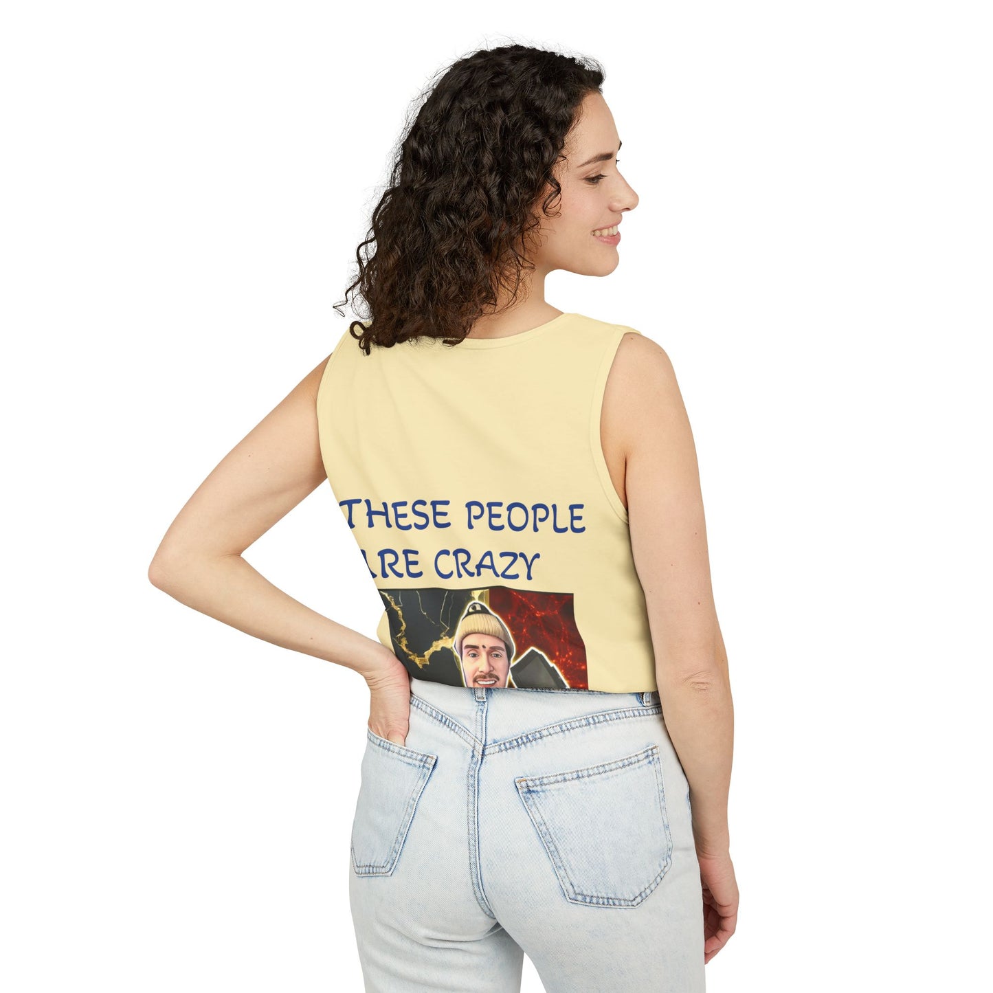 Brain Bloom Graphic Tank Top — "These People Are Crazy" Skull Back Print