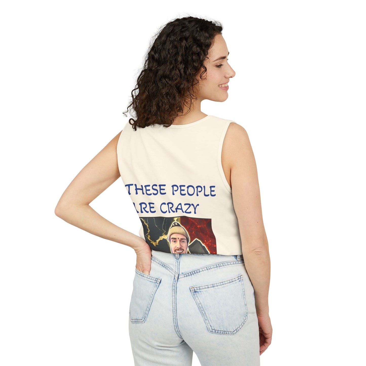 Brain Bloom Graphic Tank Top — "These People Are Crazy" Skull Back Print