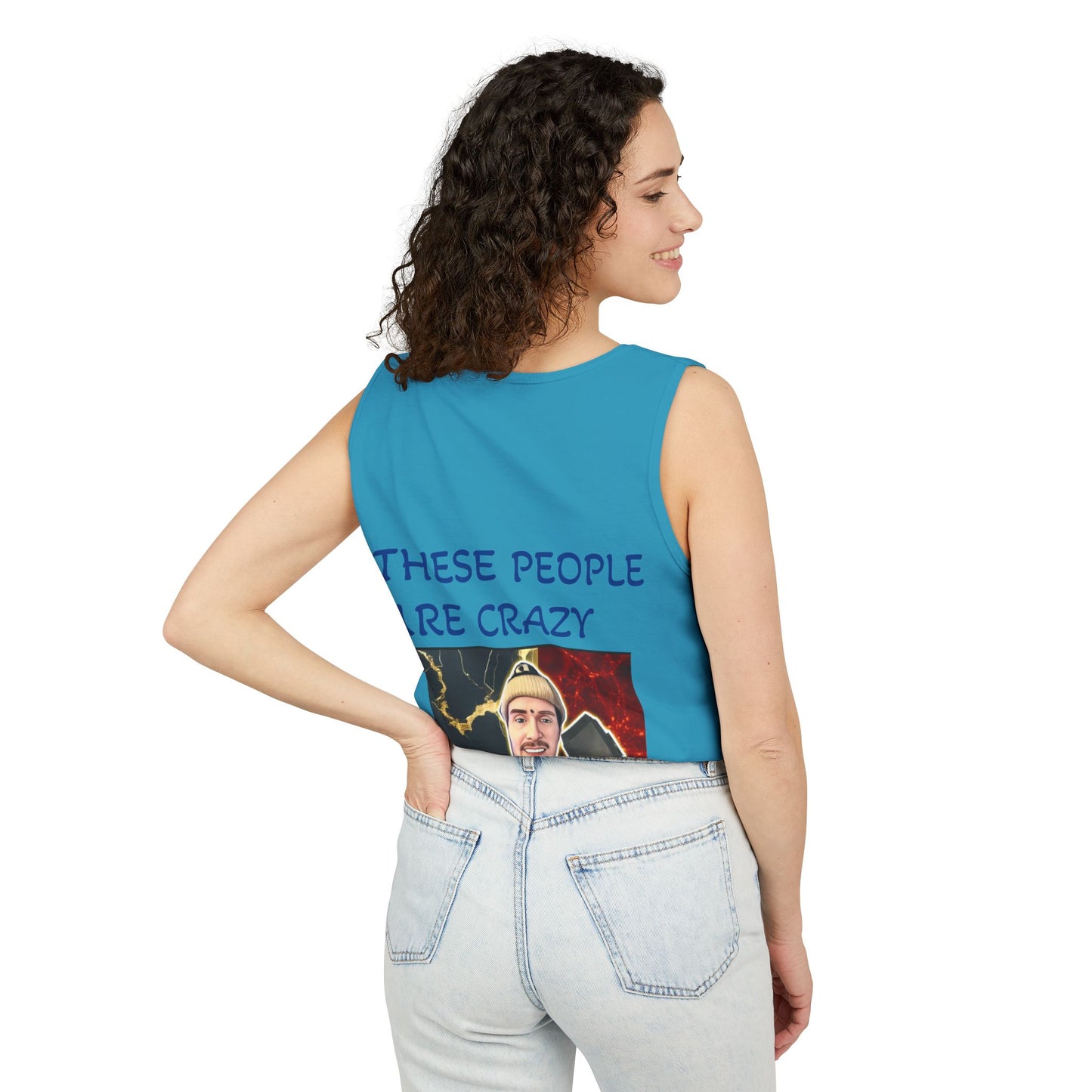 Brain Bloom Graphic Tank Top — "These People Are Crazy" Skull Back Print