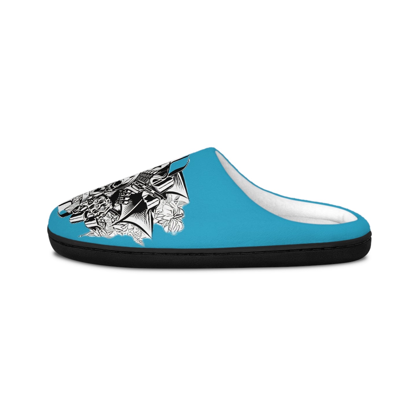 Men's Blue Indoor Slippers with Skull & Helmet Graphic — Brain Bloom Logo
