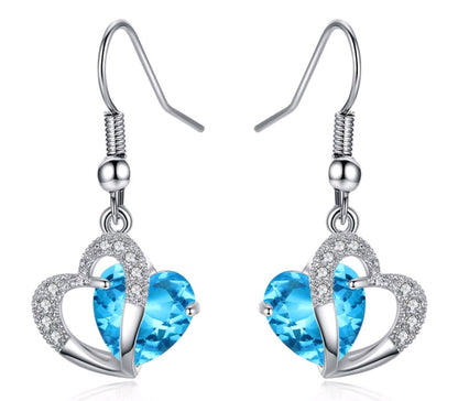 Amethyst Zircon Heart Necklace Earrings Set European And American   Christmas Gifts