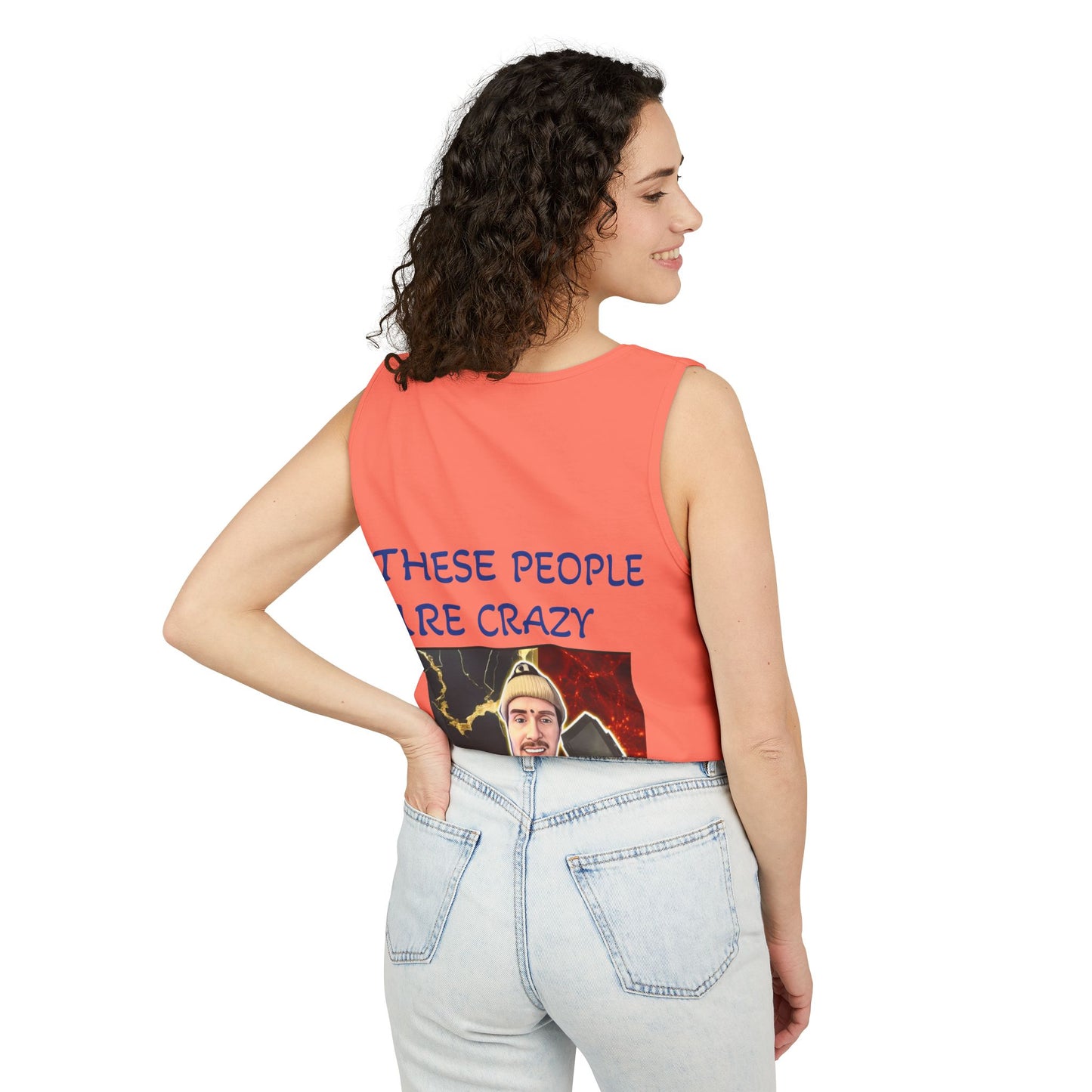 Brain Bloom Graphic Tank Top — "These People Are Crazy" Skull Back Print
