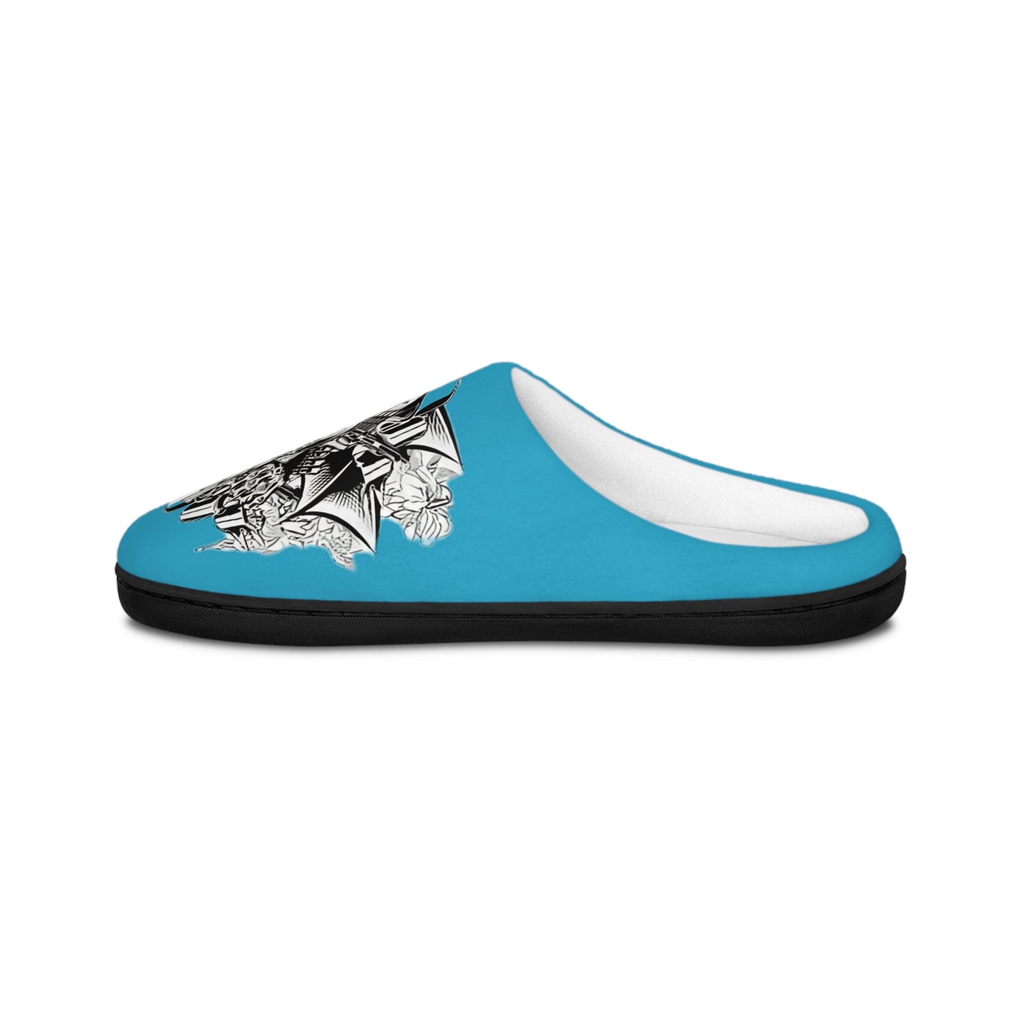 Men's Blue Indoor Slippers with Skull & Helmet Graphic — Brain Bloom Logo