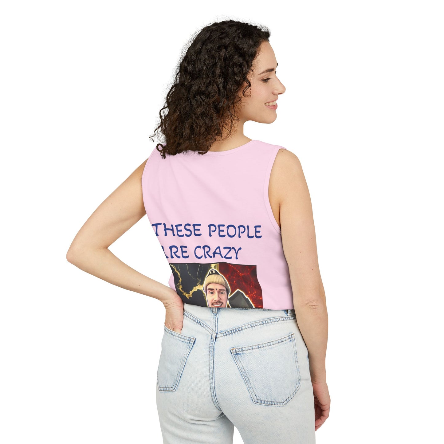 Brain Bloom Graphic Tank Top — "These People Are Crazy" Skull Back Print