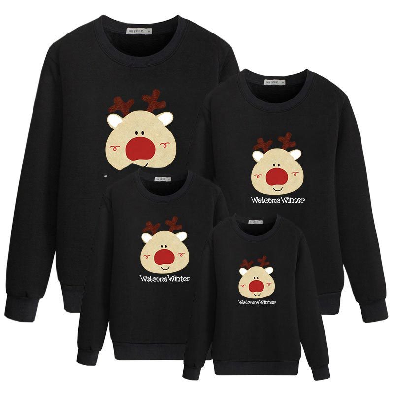 A Family Of Three Round Neck Warm Long Sleeve Christmas New Fashion Letter Printing Family Clothes