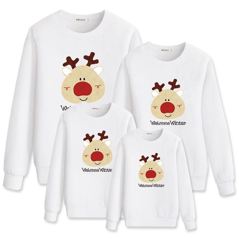 A Family Of Three Round Neck Warm Long Sleeve Christmas New Fashion Letter Printing Family Clothes
