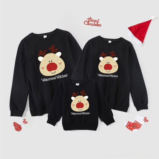 A Family Of Three Round Neck Warm Long Sleeve Christmas New Fashion Letter Printing Family Clothes